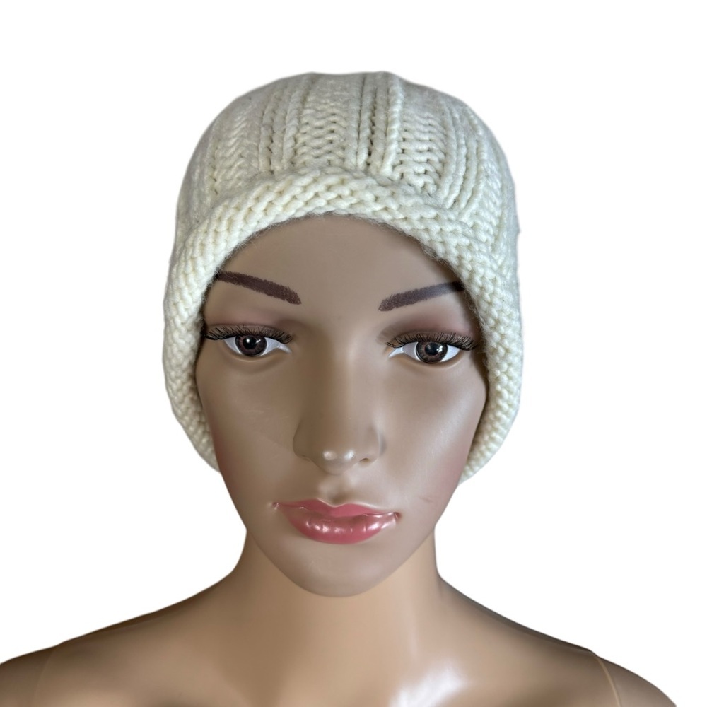 Free People Rory Ribbed Slouchy Ivory Beanie Hat - Picture 2 of 5